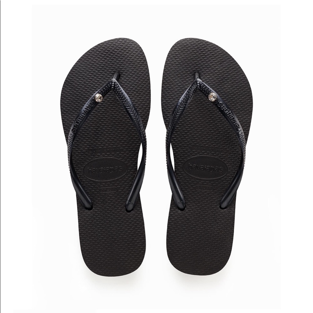 Havaianas Black Slim Crystal Glamour Flip Flops